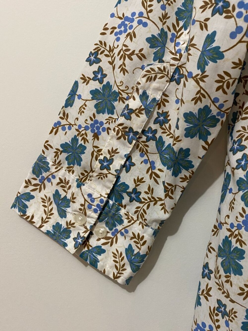 Vintage Floral Button Down Shirt Top 3/4 Sleeve Coastal Cottagecore Boxy Print - Picture 9 of 10